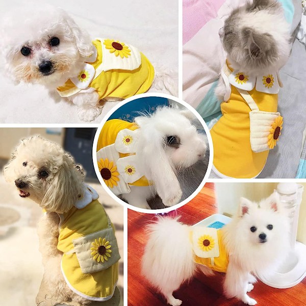 Hundtröjor för små hundar söta solros valp katt T-shirts lätt mjuk bomull sommar husdjur väst kläder (gul)