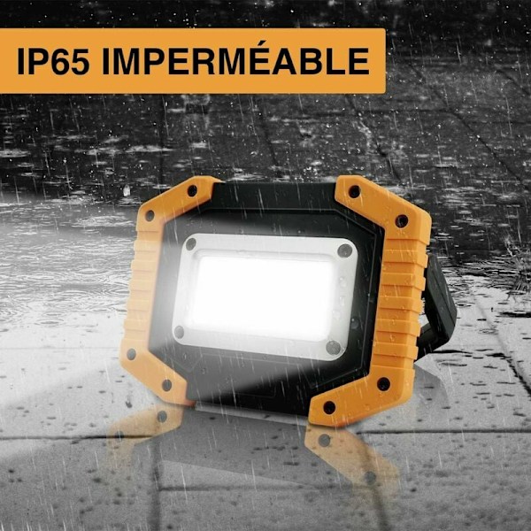 Uppladdningsbar LED-strålkastare 30W Byggplatsstrålkastare Arbetsljus med 2X COB bärbar USB LED-strålkastare för camping, 3 lägen, (1 st)