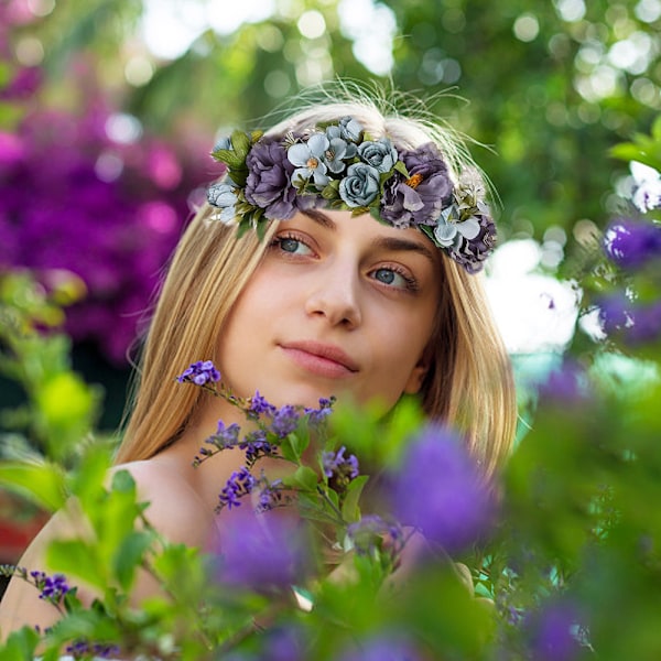 Hårband med blomsterkrans för flickor, huvudbonad för kvinnor med justerbart band