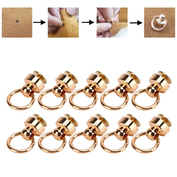 200 Set Monk Nitar med Dragslingor 8mm Hög Glans Exklusiv Hantverk Läder Nitar för DIY Kläder Väskor Skor Guld