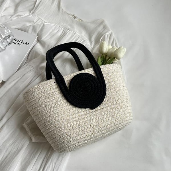 Stor bomulls-totebag för kvinnor, strandväska, sommar, handvävd, handgjord, reseväska