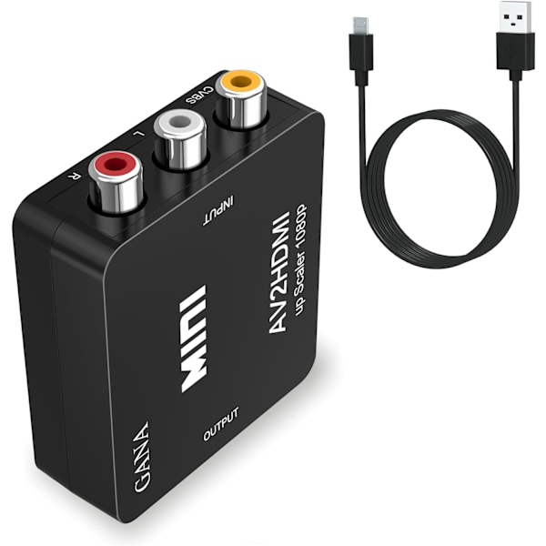 RCA till HDMI, 1080P Mini RCA Composite CVBS AV till HDMI Video Audio Converter Adapter Stöder PAL/NTSC med USB -laddningskabel för PC Laptop Xbox PS4