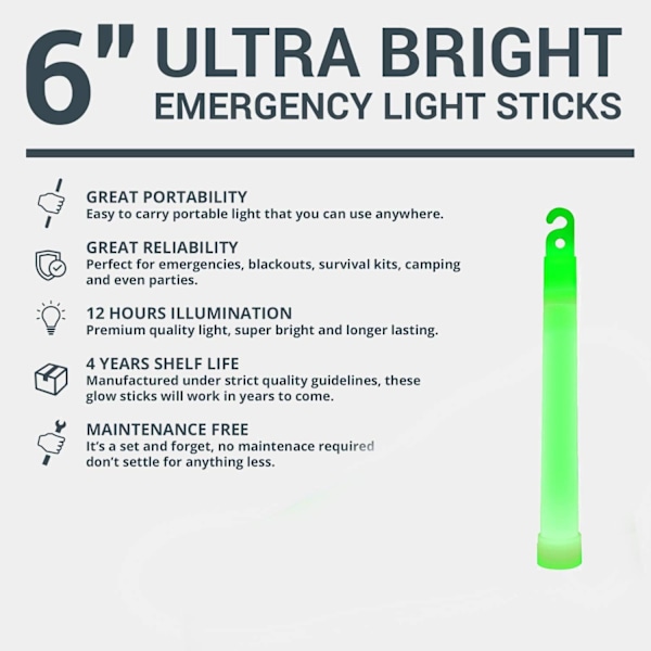 30 Ultra Ljusa Glow Sticks - Nödljusstavar för Campingtillbehör, Fester, Orkanutrustning, Jordbävning, Överlevnadskit och Mer