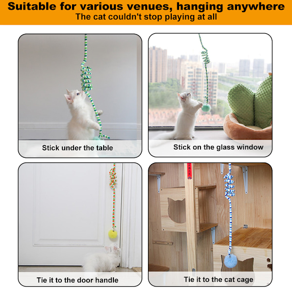 2 katt slinky leksak hängande katt leksak hängande dörr interaktiv katt leksak katt boll leksak med klocka lång svans stretchig mjuk plysch