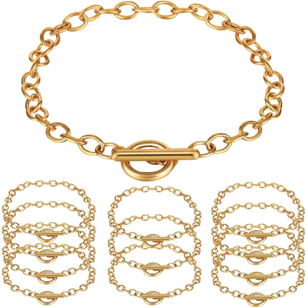 12 stk. Kædearmbånd Legering Metalbelagt Ledarmbåndskæder med OT Toggle Spænder til Mænd Kvinder Charm Minimalistisk Smykker Armbåndsfremstilling
