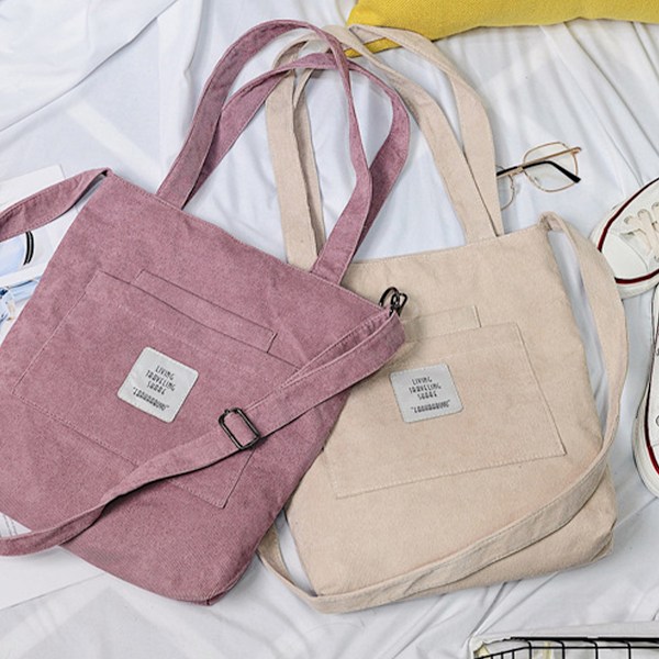 Canvas Tote Bag för Kvinnor Crossbody Tote med 3 Framfickor Casual Väskor Vardagshandväska Blixtlås