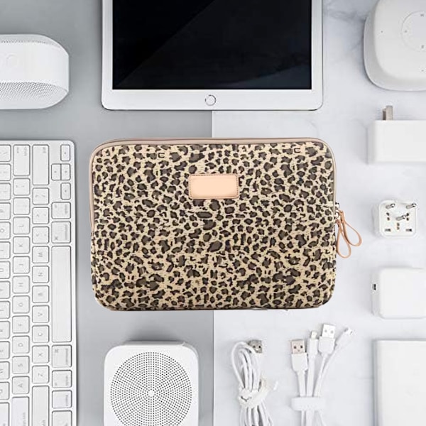 Stilful Laptop Sleeve i Canvas med Leopardmønster - Beskyttende Taske til Computer