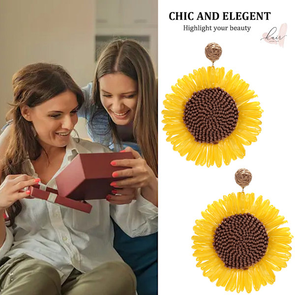 Rattan Blomdrop Örhängen Boho Färgglada Raffia Halm Dangle Örhängen Sommar Strand, present till Kvinnor flickor
