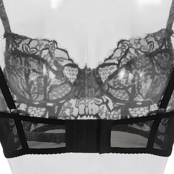 Spetsbh-set Underkläder Blommig Justerbar Rem V-ringad Transparent Bh Trosset för Kvinnor Svart 70B