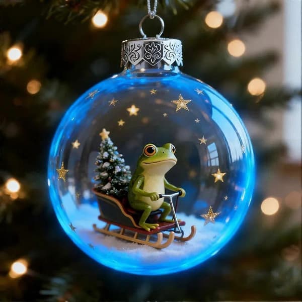 Acrylic Christmas Ball Frog Tree Decoration with Hanging Rope 3D Blown Plastic Frog Ball E