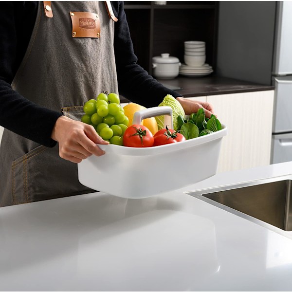 Plastdusj Caddy Tote, Bærbar Oppbevaringskurv Organizer med Håndtak for Hybel, Bad, Hage, Kjøkken, Rengjøringsartikler, Blå, Hvit
