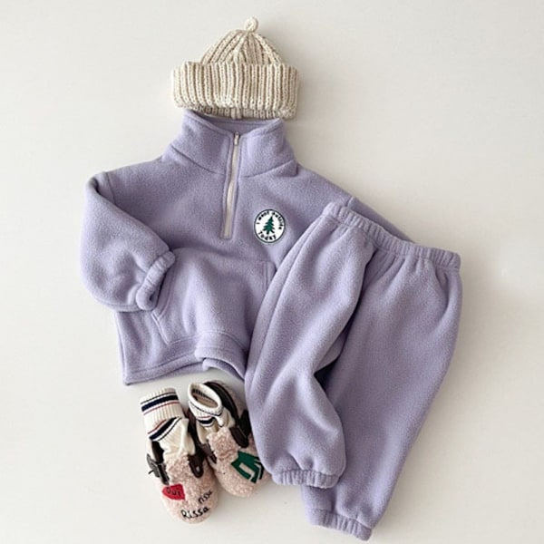 To-sidig fløyelslomme casual dress for gutter og jenter, høy hals, myk genser, todelt sett (gul)
