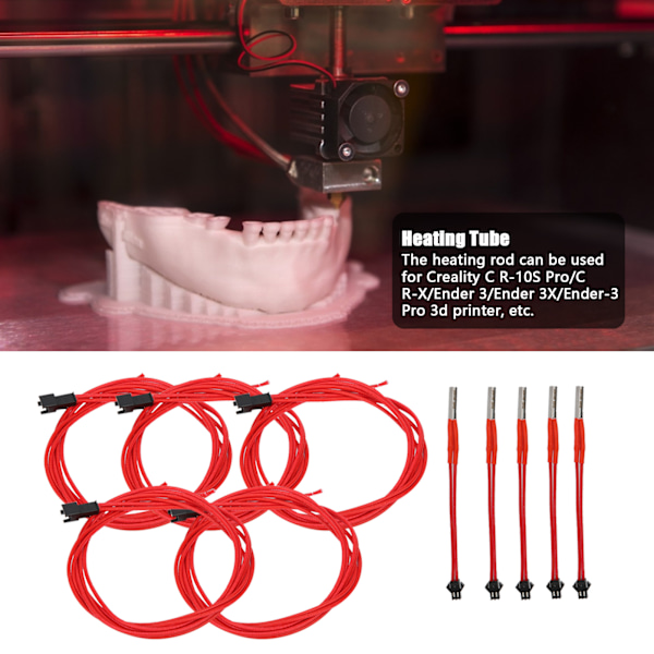 5 stk 3D-printer opvarmningsstang segmenteret varmetube rustfrit stål tilbehør med terminal 12V 40W