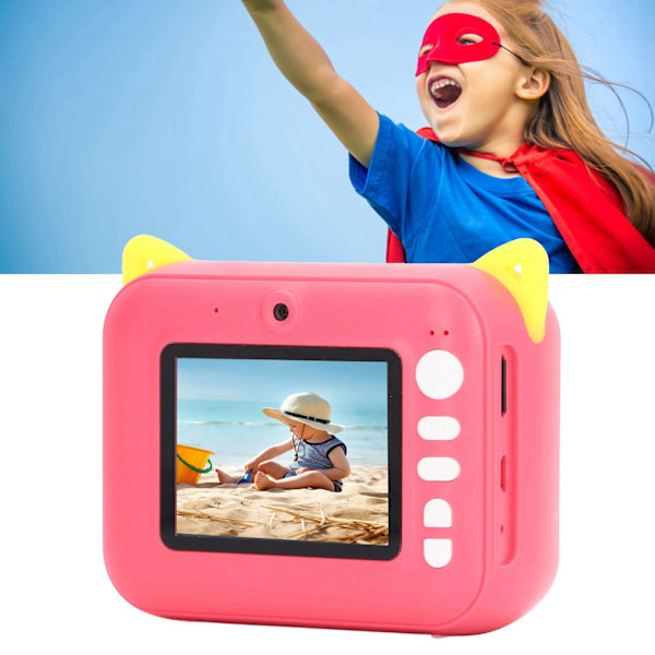 Barnens Instantkamera Multifunktionell 1080P Full HD Video 2,4 tum Barnens Instant Printkamera för Barnpresenter Mörkröd 32G (med 1 Rulle Papper)