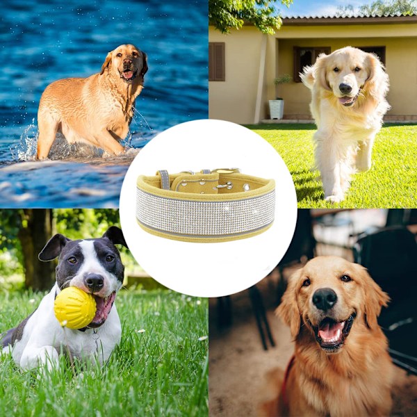 Glansfuld fløjl læder rhinestone stor hundekrave holdbar justerbar reflekterende kæledyrs krave