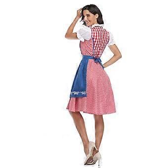 Oktoberfest Ølpige Kostume Dame Bayersk Traditionel Dirndl Kjole Karneval (2XL Blå)