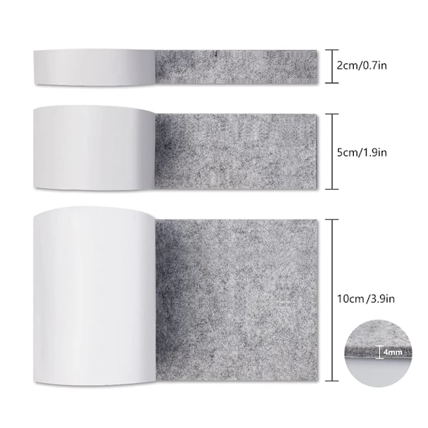 3 rullar självhäftande filt för möbler (100cm * 10cm + 100cm * 5cm + 100cm * 2cm) Klipp ut valfri form, starkt självhäftande glidmatta, för stolar,