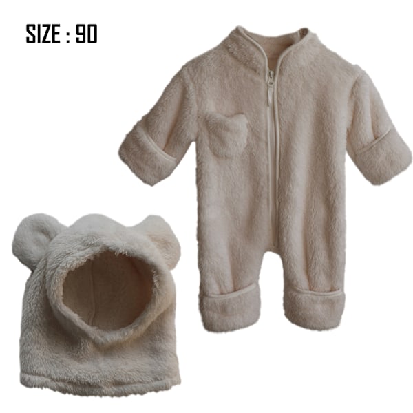 Babys vinterforstærket pelset onesie Varmt wrap fod lang krybende dragt (hvid)