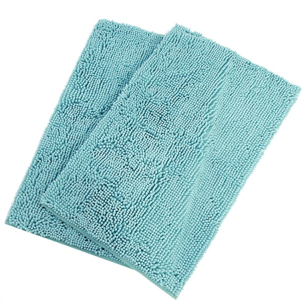 2 stk Chenille Anti-slip Vandabsorberende Skridsikker Måtte Badeværelse Stue (Blågrøn)