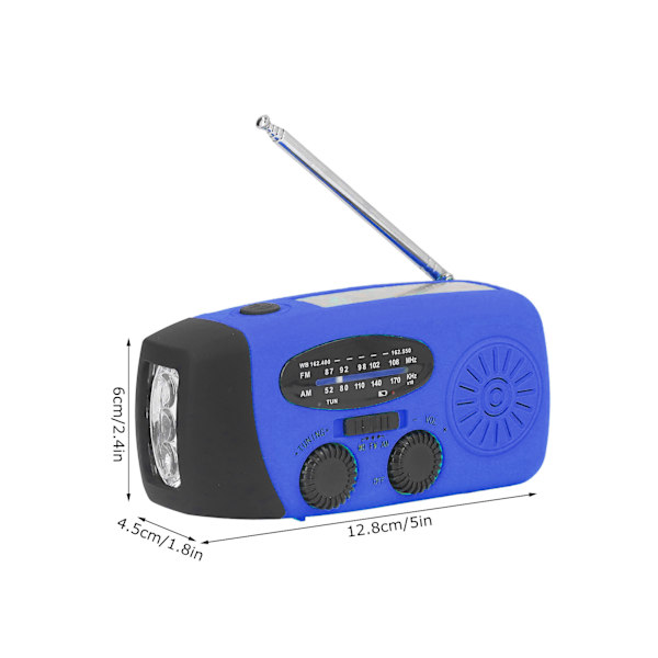 Håndsvinget Solradio Multifunktionel Nødradio LED Radio med Lommelygte til Udendørs Camping Blå Amerika