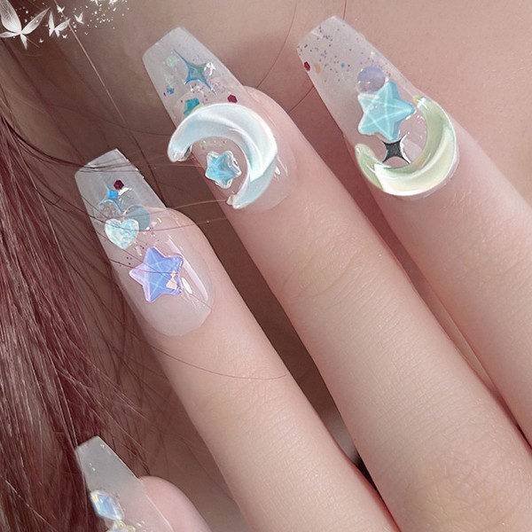 60 st Auroral Mocha naglar 3D glänsande mån prydnad Platta botten nagel diamant prydnad