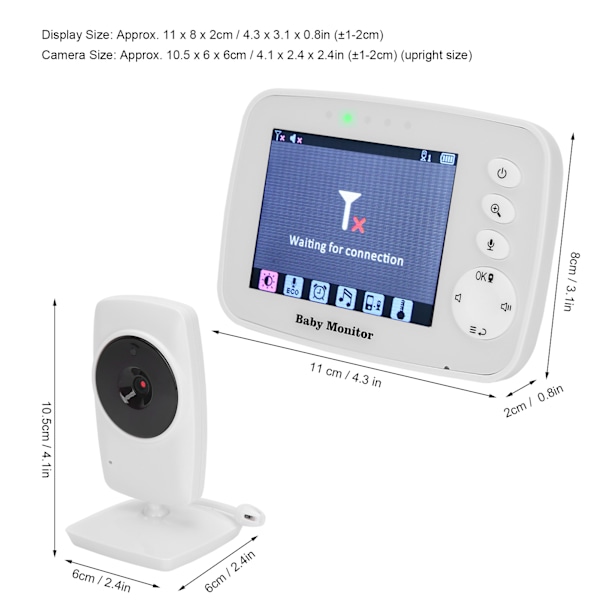 3,2 tum Digital Trådlös Babymonitor med Musikfunktion, Temperaturövervakning, Videobabymonitor, 100‑240V US-kontakt