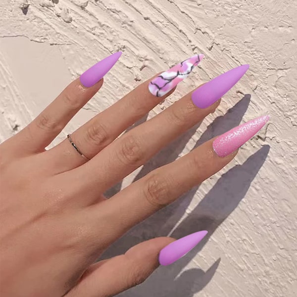 Falske negletips Lange stil Halo farvegradient elektroplettet negleplaster Manicure (24 stk)