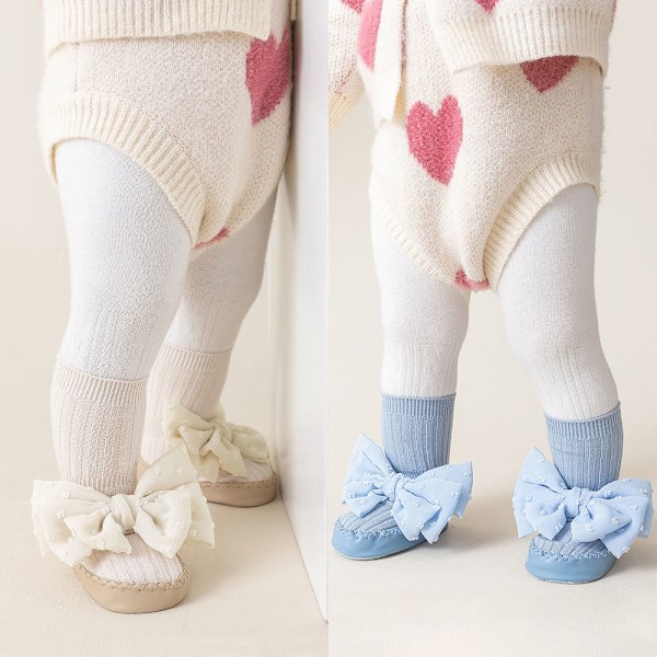 Baby Sportstrumpor med söt rosett 2-pack, halkfria golvstrumpor för spädbarn/bebis/toddler