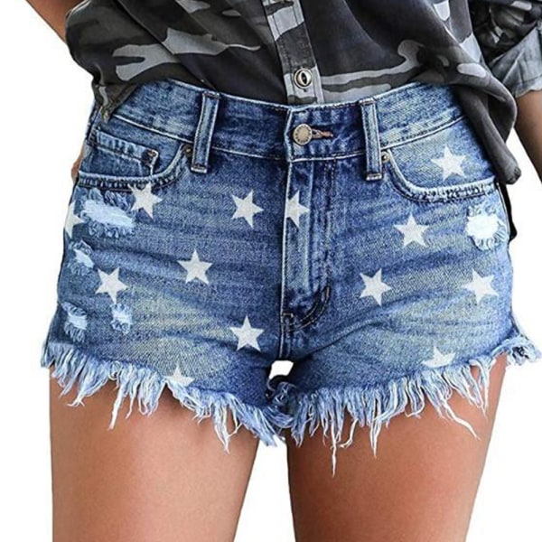 Damer Casual Ripped Mid waisted jeansshorts med fickor ko