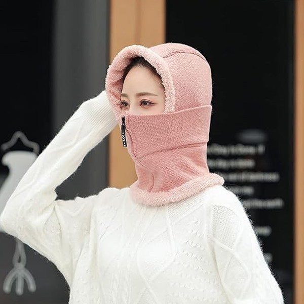 Dame Balaclava Visir En-delt Hodeskalle Beanie Hatt Halssirkel Skjerf Ski Snø Vinter Strikket Fleecehette Kaldt Vær