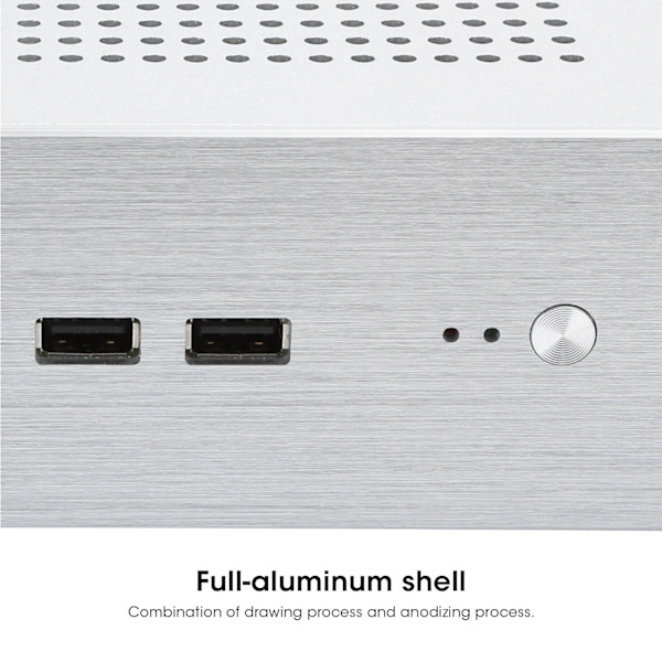 G60S HTPC-chassi i helaluminium med DCATX-strömförsörjning MiniITX-hölje för stationär dator (Silver USB2.0)