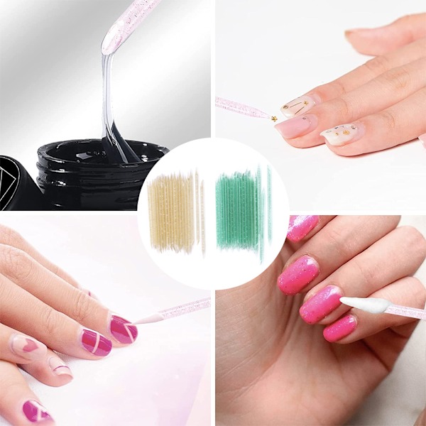 100 stk Engangs Neglepinde Cuticle Pusher bulk, Neglepleje Pinde Rengøring Cuticle Stick