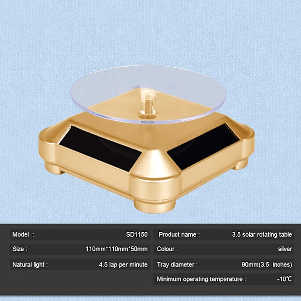 Solcelled Displaystativ Dreieskive, Batteri Dobbelt Brukt Roterende Display for Smykker Spinner Klokker Hobby Samling Hylle
