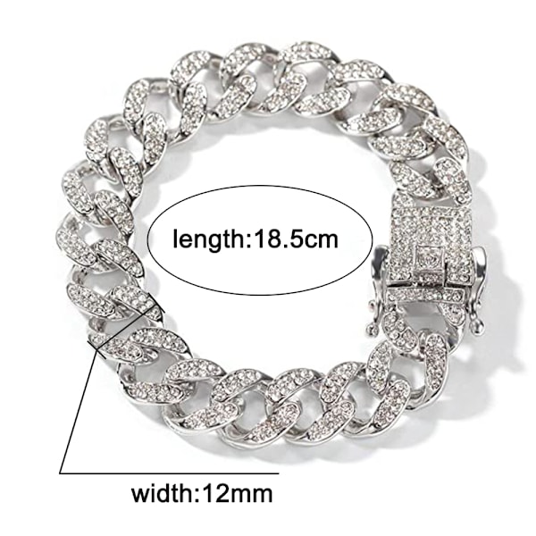 Kedja för Män, 18,5MM Mäns Guldpläterad/Platina Vitguld Finish Diamantlänkkedja Miami Choker Halsband Armband