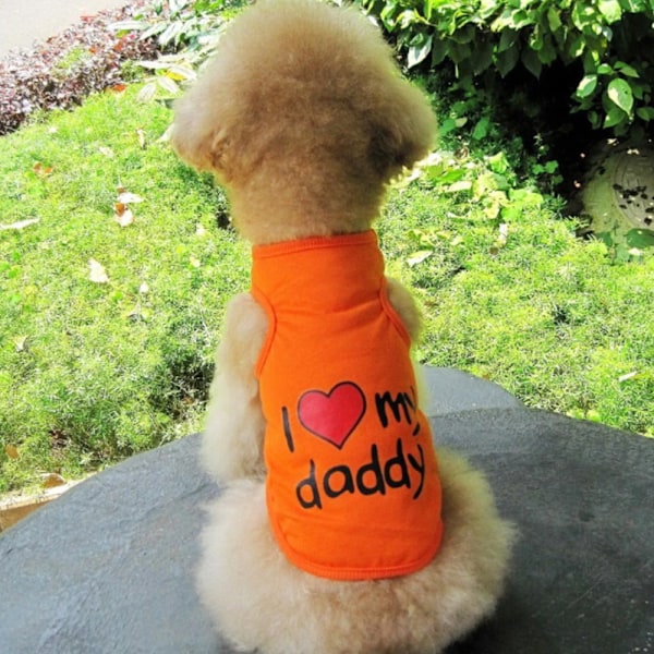 Hundetøj Lille hund kæledyrs tøj \"Jeg elsker min mor\" trykt sød kæledyrsvest (Orange)