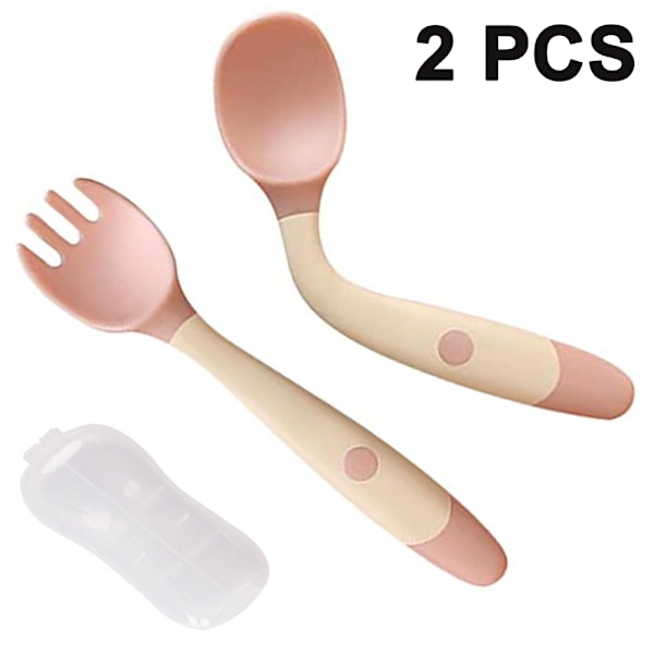 Bebisbestick Skedar Gafflar 2 Set, Söta Småbarnsmatningsövningssked och Gaffel Bestickset Lätt Grepp Värmebeständigt Böjligt BPA-fritt Bra