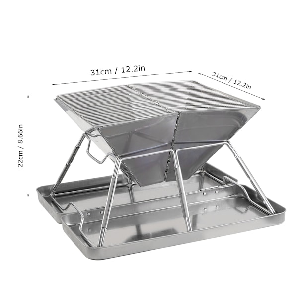 31*31*22cm Foldbar Grill i Rustfrit Stål BBQ Komfur Udendørs Camping Kulgrill