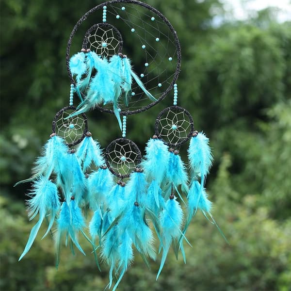 Wrapped Lights - Large Feather Dream Catcher - Indoor Wall Decor (Green)