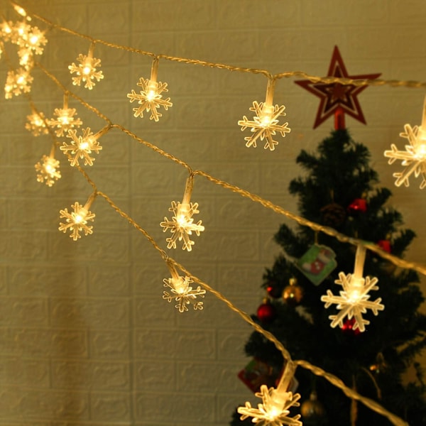 Julljus Snowflake Lights String LED Fairy Lights $ Snowflake Lights Varmvit Blinkande belysning inomhus och utomhus Hängande $ LED Snowflake