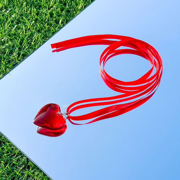 Kvinners Puffed Heart Choker Halskje for Kvinner Stort Glass Hjerte Hengesmykke Justerbar Båndkjede Y2K Trendy Smykker Gaver til Tenåringsjenter
