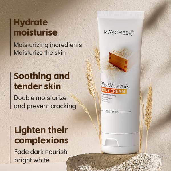 Body lotion with rice extract, hydrating and moisturizing skin cream