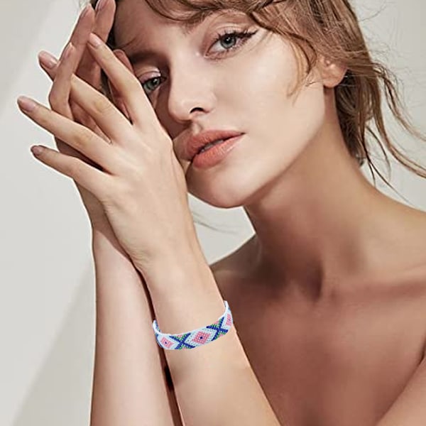 3 st Justerbara Armband för Kvinnor Flickor Vävda Vänbandsarmband, Armband Vävd Tofsar Bangles