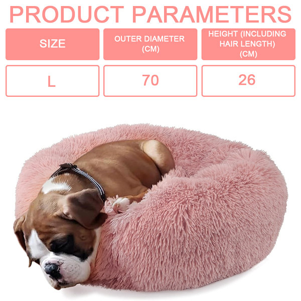 Hunde- og katteseng, komfortabel rund myk vaskbar pute, for små og mellomstore hunder (rosa)