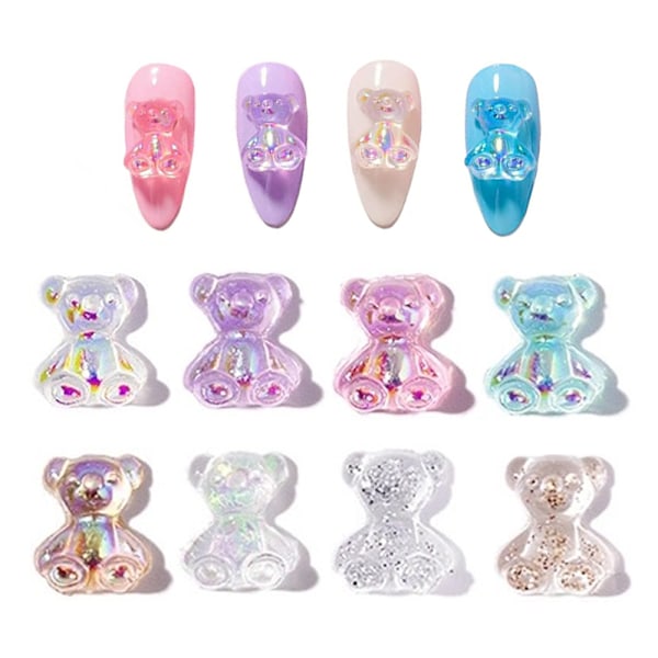 80 st Nail Bear 3D Nagelcharm för Resin Naglar Dekorationskit för Nagelkonst Design DIY