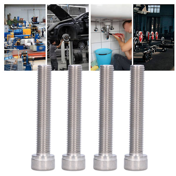 4 stk. Hex Bolt Sokkelskrue A2 Rustfrit Stål 1,25 mm Fin Pitch Fastgørelseshardware M10x60