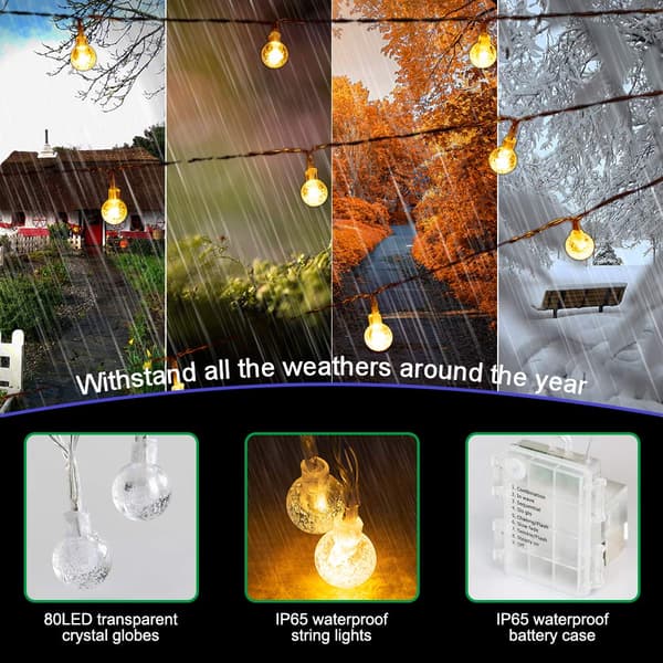 Globla String Lights Fairy Lights Battery Operated 32ft 80LED String Lights with Remote Control Waterproof Hanging Decorative Christmas Lights for Party