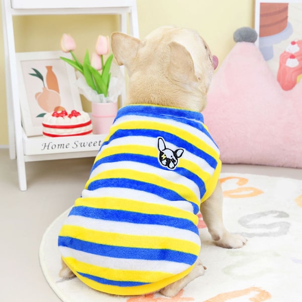 Hundegenser Hundeklær Fleece Hund Ullgenser Vinter Varmt Sweat Shirt Blomst Pyjamas Fleecegenser (Blå+Gul)