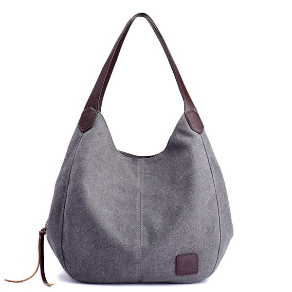 Dames Multi-lomme Skuldertaske Mode Bomulds Canvas Håndtaske Tote Pung