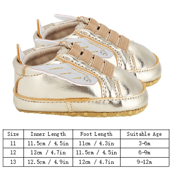 Vauvan söpöt pehmeät PU-nahkakengät, taaperon hengittävät ensikävelijät siivillä (kulta 11)