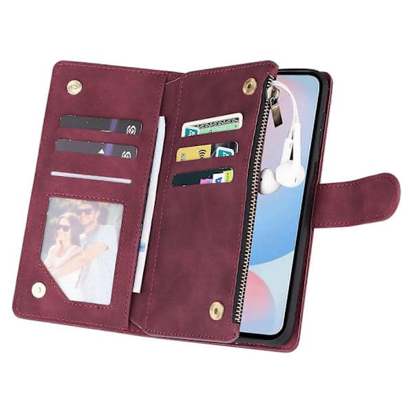 Case for Samsung Galaxy A56 5G with Zipper, Wallet, Multiple Card Slots, Leather Case Wine Red